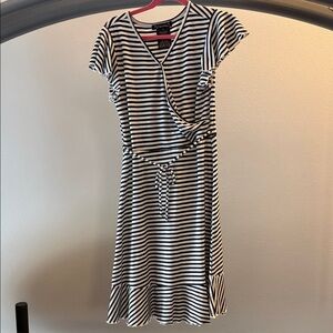 Nautical Stripe Flutter Sleeve Wrap Dress